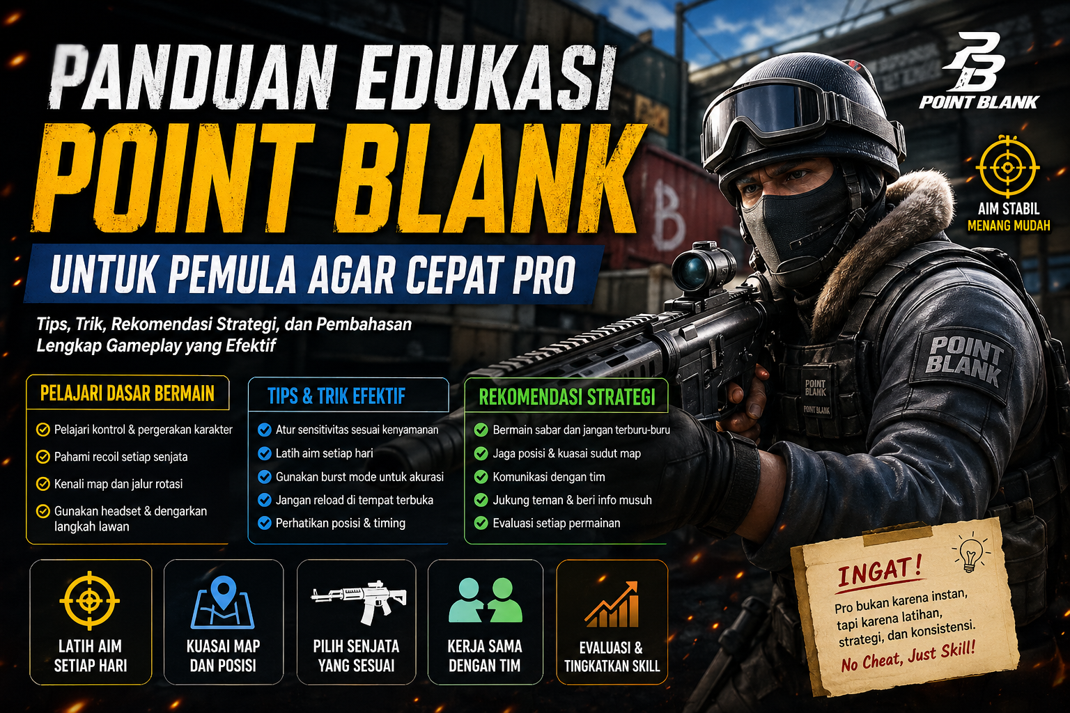 Pelajari panduan edukasi Point Blank untuk pemula agar cepat pro dengan tips, trik, rekomendasi strategi, dan pembahasan lengkap gameplay efektif.