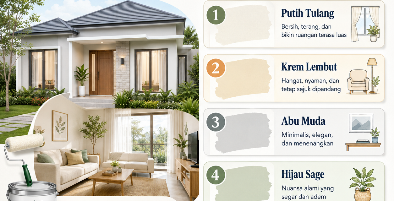 Inspirasi warna cat rumah adem untuk menciptakan hunian lebih sejuk, nyaman, dan estetik dengan pilihan nuansa yang menenangkan setiap hari.
