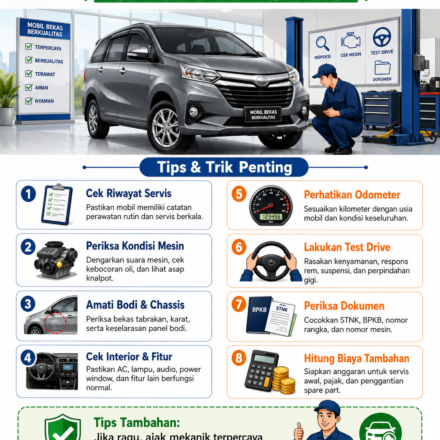 Cara memilih mobil bekas terbaik agar tetap prima jangka panjang dengan cek mesin, riwayat servis, bodi, dokumen, dan uji jalan.